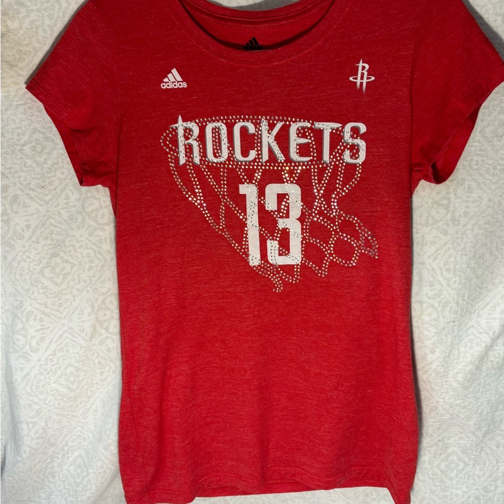 Adidas Houston Rockets #13 Rhinestone Tee Women’s Red - Picture 2 of 9